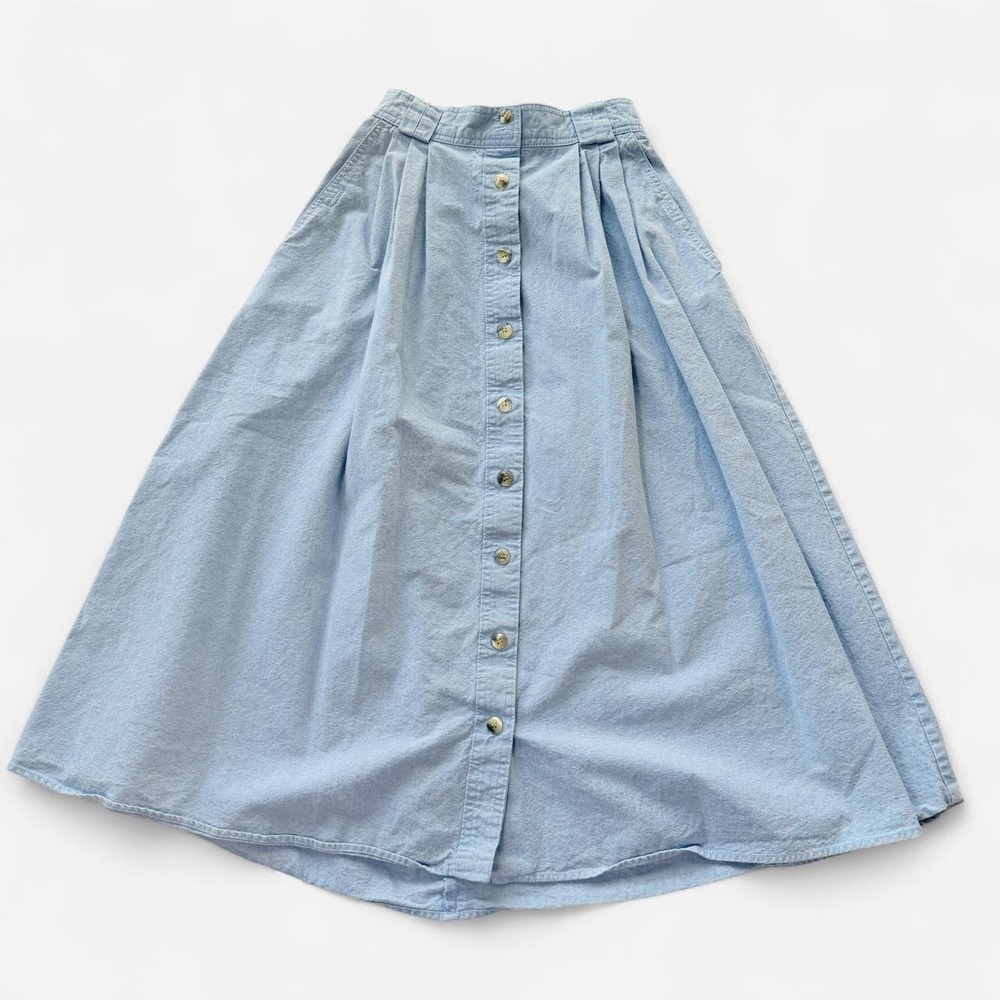 Vintage Cabin Creek Women's XS Light Blue Denim Button Front long Skirt